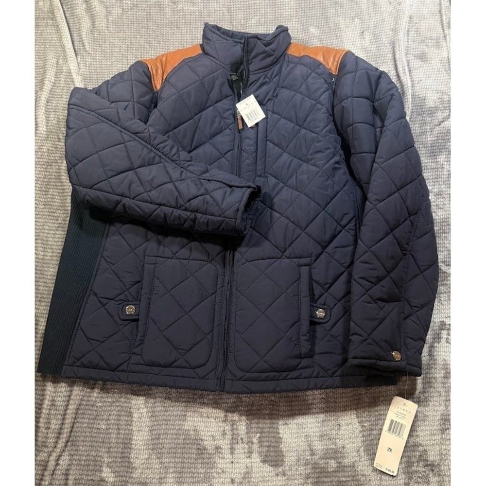 Lauren Ralph Lauren Navy Quilted Jacket Leather Trim 2X 20212903345B Sailor NV